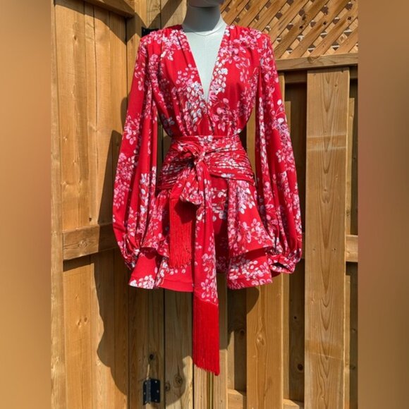 🆕 BRONX & BANCO 🧿 NWOT Bedouin Red Floral Ruffle Tiered Mini Dress, Sz XS US 2 - Picture 5 of 16